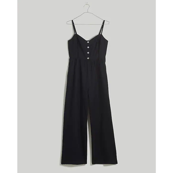 Madewell Sleeveless Wide Leg Jumpsuit 100% Linen Black Pockets Flowy US 12 NWT - Picture 6 of 15